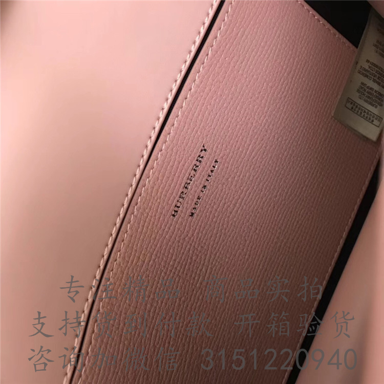 Burberry肩背包 80063601 烟熏玫瑰色小号 Vintage 格纹拼皮革斜背包