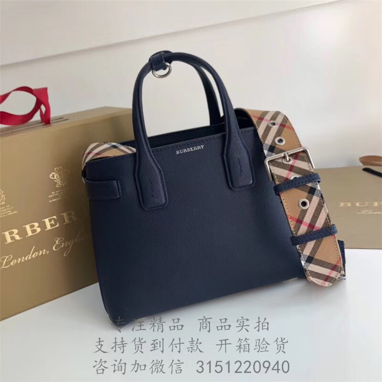 Burberry手提包 40766361 摄政蓝The Banner - 小号皮革拼 Vintage 格纹班纳手袋