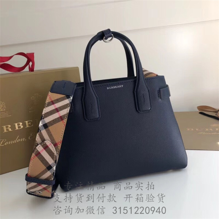 Burberry手提包 40766361 摄政蓝The Banner - 小号皮革拼 Vintage 格纹班纳手袋