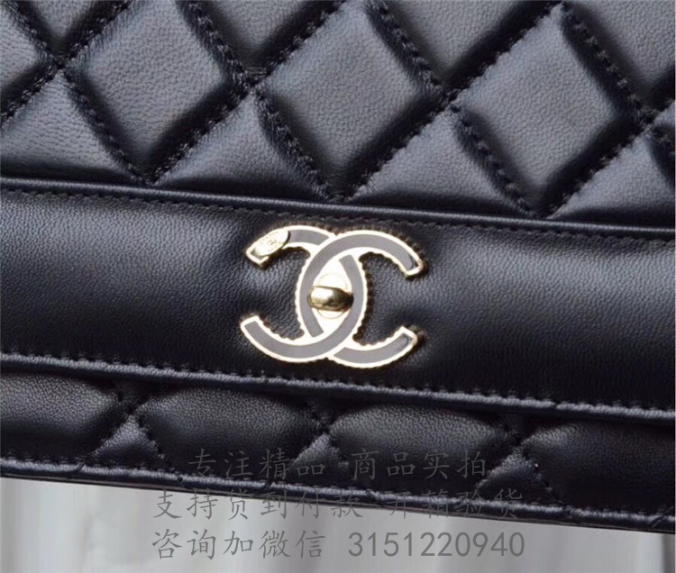 Chanel黑色菱格羊皮链子钱包  A80972 Y25545 5B459