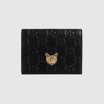 Gucci零钱包 548057 黑色Gucci Signature系列猫头图案卡包
