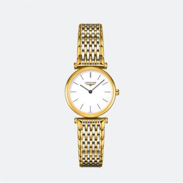 Longines优雅—浪琴表嘉岚系列女士石英腕表 L4.209.2.12.7 金壳白盘简约二针间金钢带手表