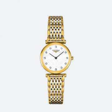 Longines优雅—浪琴表嘉岚系列女士石英腕表 L4.209.2.87.7 金壳白盘简约二针间金钢带手表