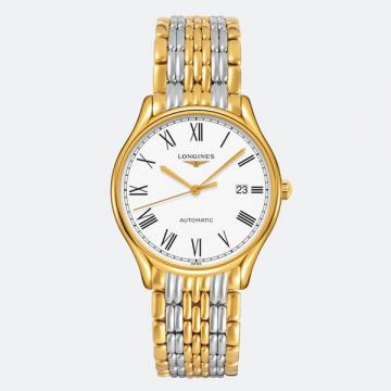 Longines优雅—浪琴表律雅系列男士机械表 L4.960.2.11.7 金壳白盘日期三针间金钢带手表