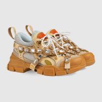 Gucci女士运动鞋 537153 米色Flashtrek系列饰可拆卸水晶运动鞋
