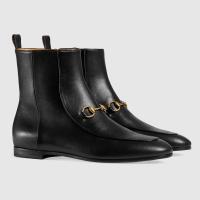 Gucci女士短皮靴 496619 黑色Gucci Jordaan系列皮革及踝靴