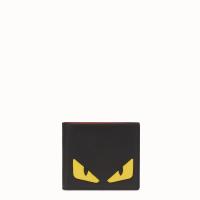 Fendi短款钱夹 7M0169O73F0U9T 芬迪黑色饰黄色Bag Bugs眼睛贴片小怪兽短款二折钱包