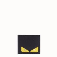Fendi短款钱夹 7M0169A3DLF0R2A 芬迪黑色饰黄色Bag Bugs眼睛凯门鳄皮贴片双折皮夹