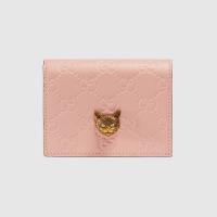 Gucci零钱包 548057 浅粉色Gucci Signature系列猫头图案卡包