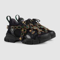 Gucci女士运动鞋 537153 黑色Flashtrek系列饰可拆卸水晶运动鞋