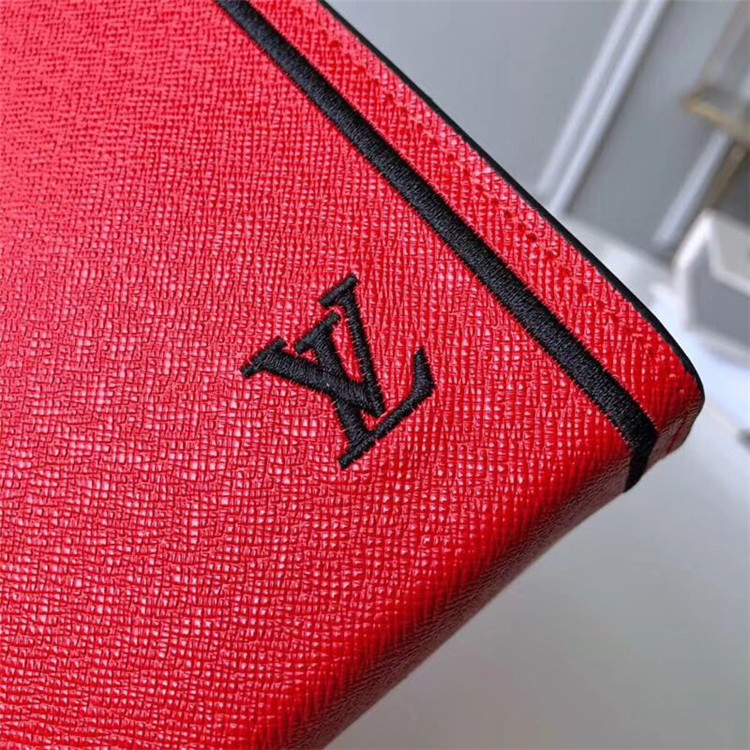 LV手拿包 M63397 红色十字纹蓝绳饰边POCHETTE VOYAGE 中号手袋