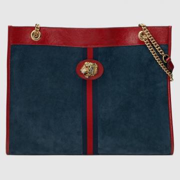 Gucci购物包 537219 深蓝色麂皮Rajah系列大号购物袋