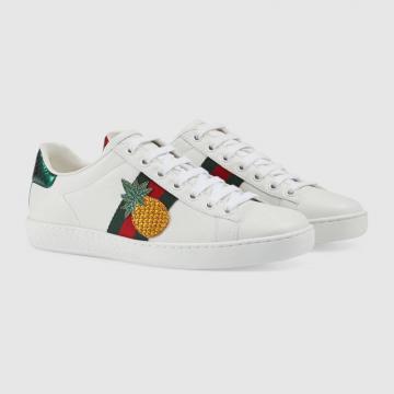 Gucci小白鞋 ‎‎431920 白色Ace系列菠萝刺绣运动鞋
