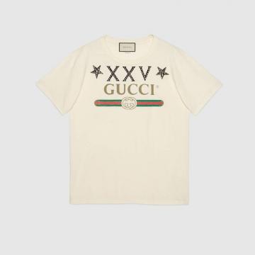 古驰白色饰星星和Gucci标识超大造型T恤 492347 X9Y38 7550