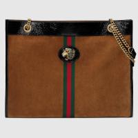 Gucci购物包 537219 棕色麂皮Rajah系列大号购物袋
