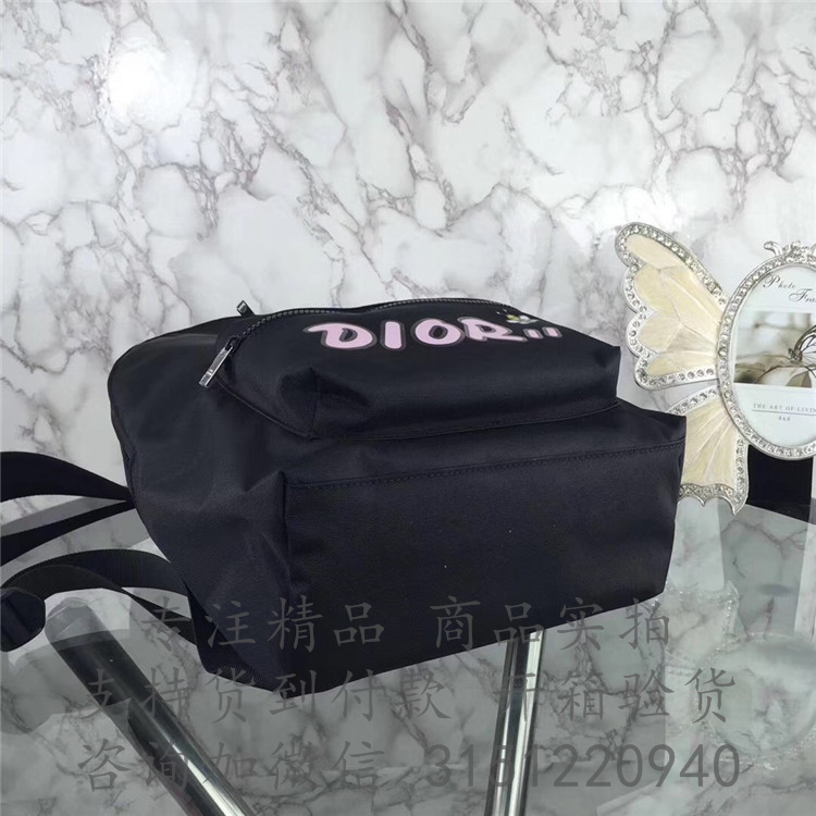 迪奥淡粉色Dior标志Rider DIOR x KAWS黑色尼龙背包 1KWBA064YLE_H10E