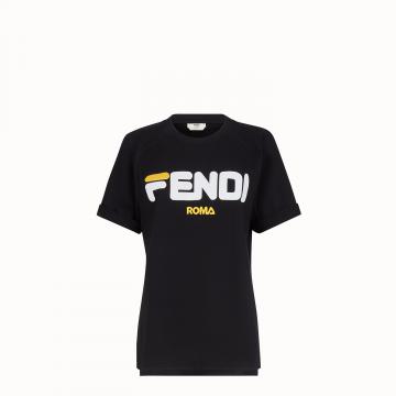 芬迪黑色“Fendi Mania”撞色标语棉质T恤 FS7074A5H1F0GME