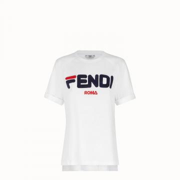 芬迪白色“Fendi Mania”撞色标语棉质T恤 FS7074A5H1F0ZNM