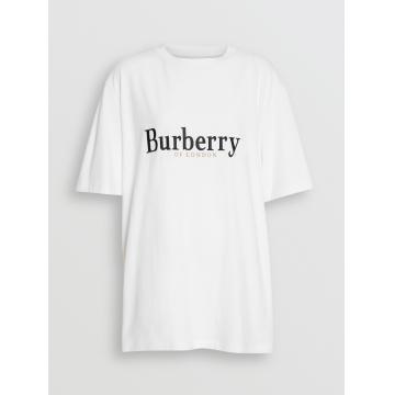 Burberry黑色字母白色典藏绣标棉质 T恤衫 80059401