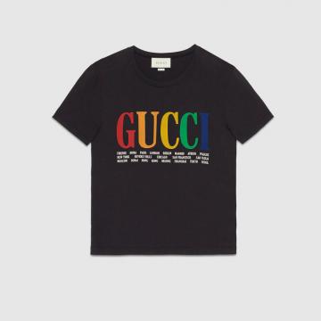 古驰黑色Gucci城市印花超大造型棉质T恤 493117 X3N77 1082