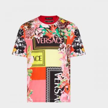 范思哲Versace彩色FLORAL LOGOMANIA印花修身版T恤 A82876-A229909_A707