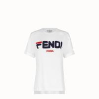 芬迪白色“Fendi Mania”撞色标语棉质T恤 FS7074A5H1F0ZNM