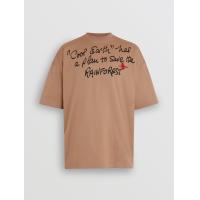 Burberry古典粉红色标语印花棉质宽松 T恤衫 80104971