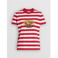 博柏利Burberry镉红色徽章装饰条纹棉质 T恤衫 80047521