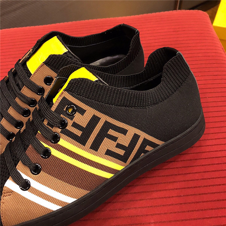 芬迪男款黑色饰标志性FF图案和撞色运动感条纹高科技布料系带运动鞋 7E1202A5JRF15J3