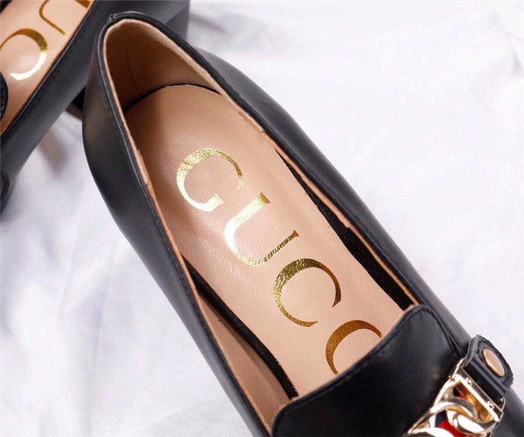 古驰Gucci黑色Sylvie系列皮革中跟浅口鞋 537539 CQXS0 1183