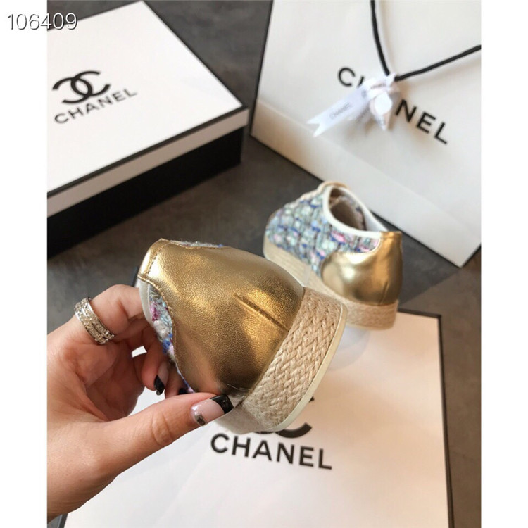 香奈儿Chanel拼色斜纹软呢与层压小羊皮系带鞋 G34424 Y52865 K1240