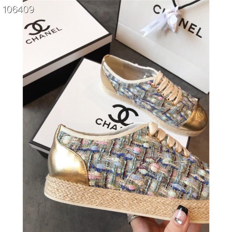 香奈儿Chanel拼色斜纹软呢与层压小羊皮系带鞋 G34424 Y52865 K1240