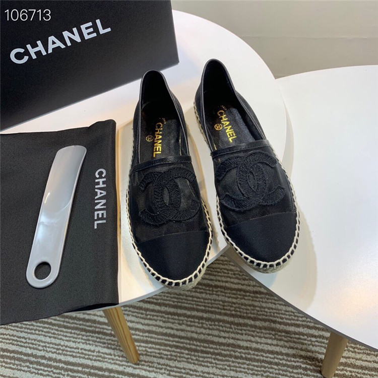 香奈儿Chanel黑色网纱与罗缎渔夫鞋 G34651 Y52481 94305