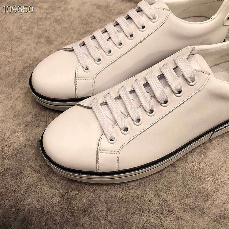 普拉达Prada白色背面饰橡胶徽标贴布真皮运动鞋 4E3314_6DT_F0009
