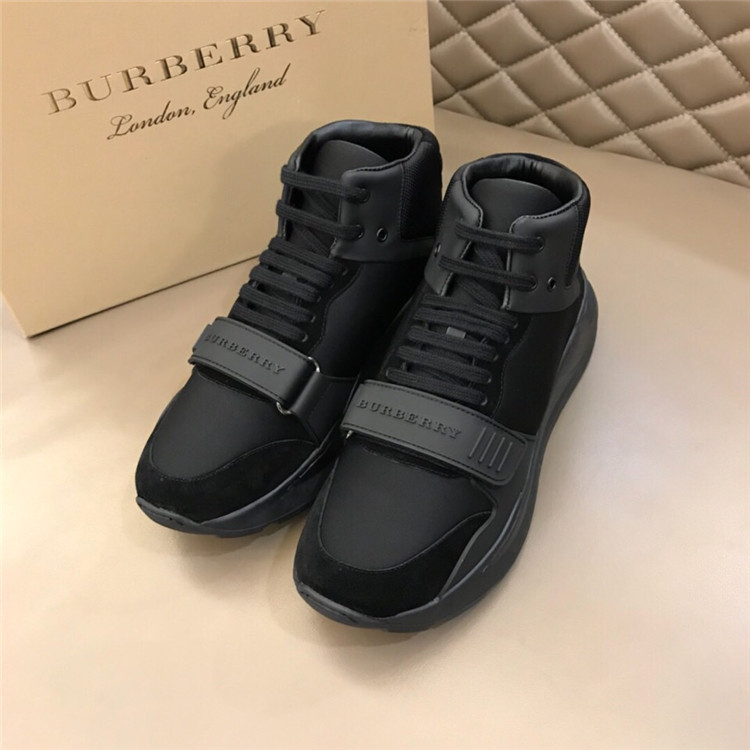巴宝莉Burberry黑色麂皮拼橡胶高帮运动鞋 40785591
