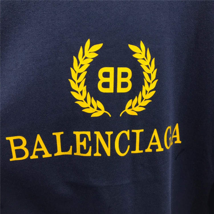 巴黎世家Balenciaga深蓝色饰“BB Balenciaga”印花 T恤衫 535622TAV044128