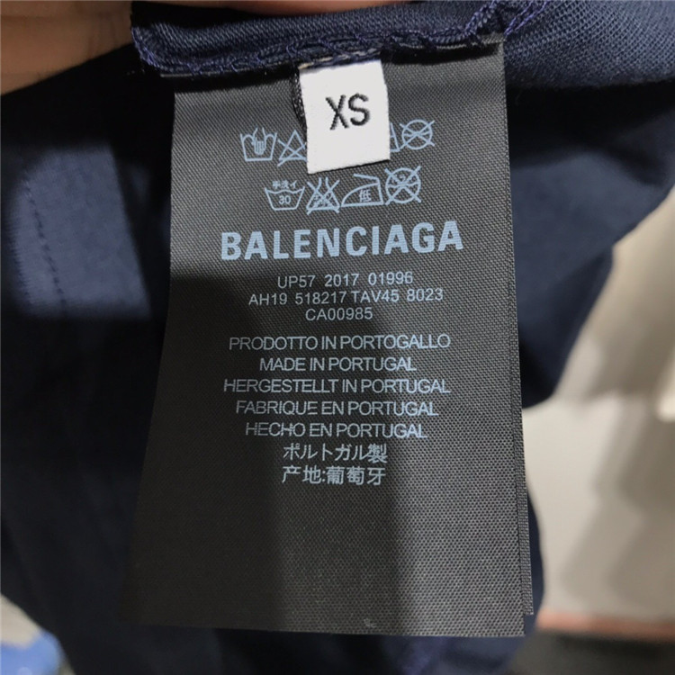 巴黎世家Balenciaga深蓝色饰“BB Balenciaga”印花 T恤衫 535622TAV044128