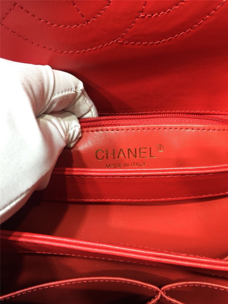 香奈儿Chanel大红色菱格羊皮小号口盖包配以手柄手提包 A92236 Y60767 N0896
