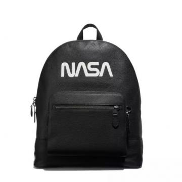 Coach双肩包 F29039 蔻驰黑色 nasa 印花鹅卵石纹牛皮双肩背包