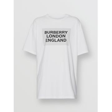 巴宝莉Burberry白色徽标印花弹力棉质 T恤衫 45608561