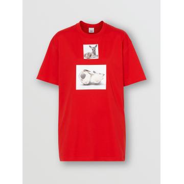 巴宝莉Burberry红色鹿印花棉质 T恤衫 45605191