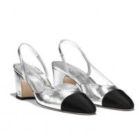 香奈儿Chanel银色配黑色金属质感羊皮革及罗高跟凉鞋 G31318 Y52817 C0625