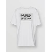 巴宝莉Burberry白色徽标印花弹力棉质 T恤衫 45608561