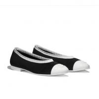 香奈儿Chanel黑色/白色针织与小牛漆皮平底鞋 G34350 Y52892 C0229
