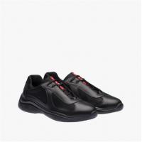 普拉达Prada黑色皮革和织物面料运动鞋网鞋 4E3337_6GW_F0002