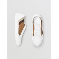 巴宝莉Burberry白色House 格纹装饰皮革运动鞋 40400551
