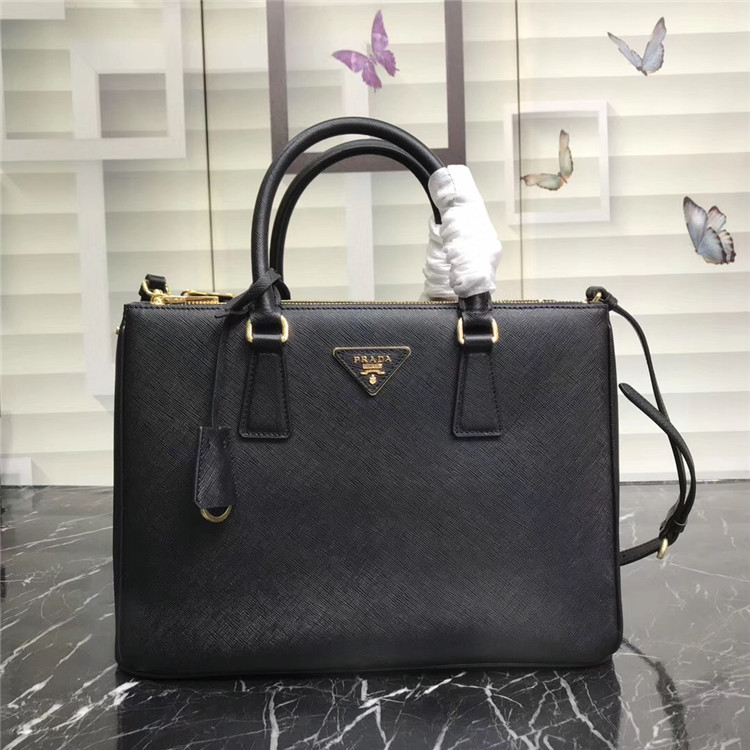 普拉达黑色十字纹Prada Galleria 中号手袋经典杀手包 1BA274_NZV_F0002_V_DOO 