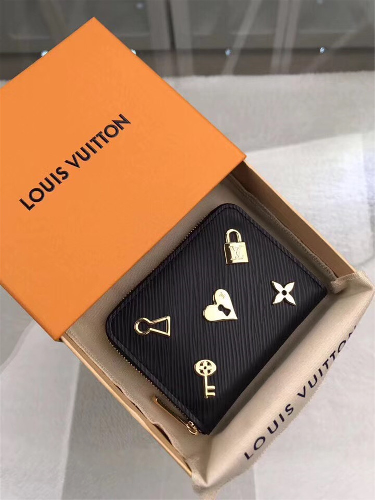 LV零钱包 M63993 黑色水波纹 Love Lock 系列爱情锁ZIPPY 拉链零钱包