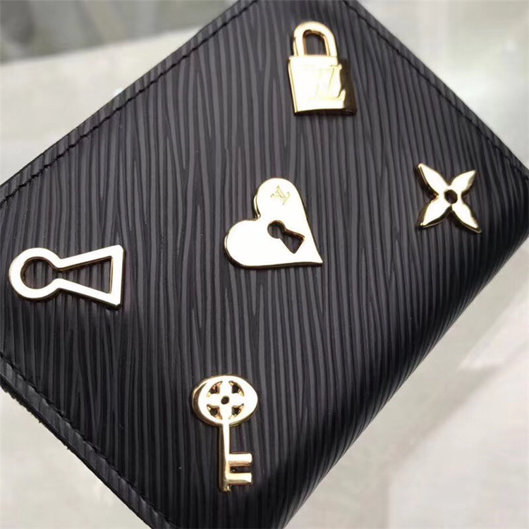 LV零钱包 M63993 黑色水波纹 Love Lock 系列爱情锁ZIPPY 拉链零钱包