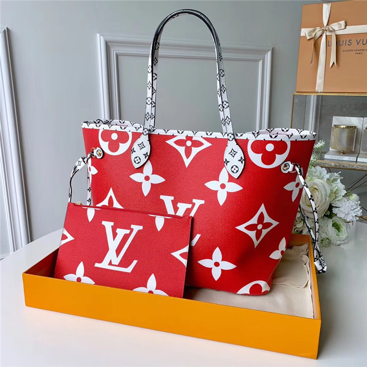 LV购物袋 M44567 红色炫彩NEVERFULL 中号手袋